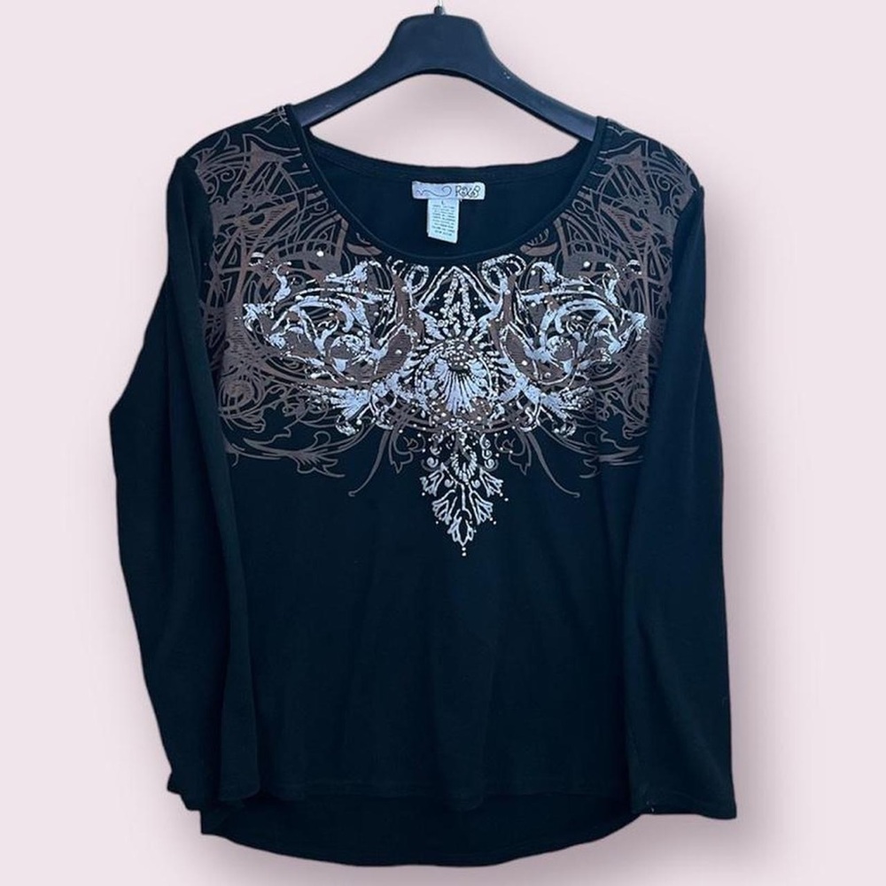 embellished y2k aesthetic black long sleeve top